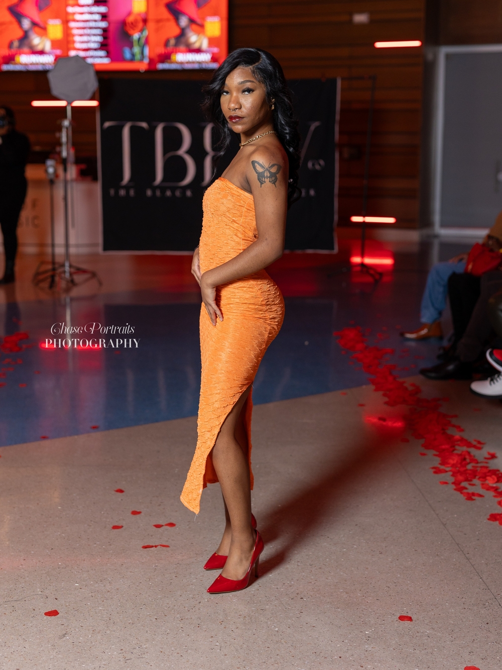 Strapless Orange Midi Dress - Elegant Evening Dress